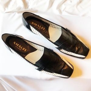 Amalfi Black and White Leather Italian Loafers
